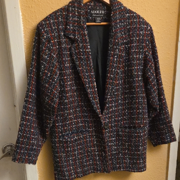 Adolfo Women's Black and Red Checkered Blazer - Picture 5 of 10